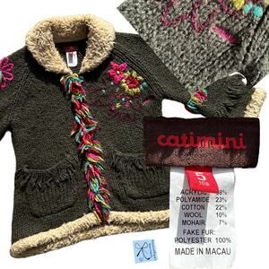 Catimini Faux Fur Wool/Mohair blend Cardigan Sweater Kids Sz 5 (108)